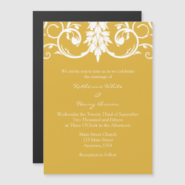 Gold Floral Swirls Magnetic Wedding Invites (Front/Back)