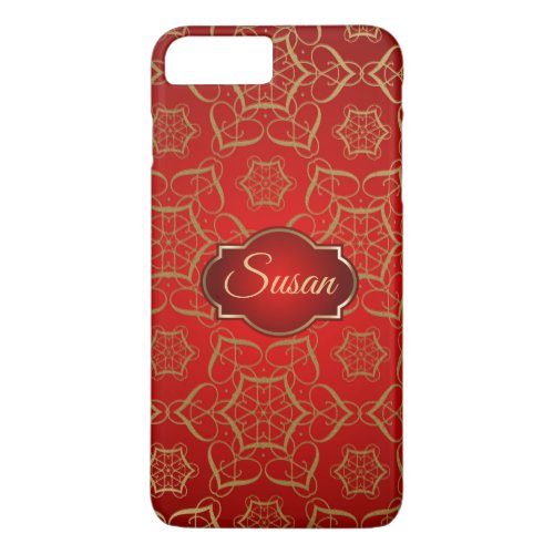 Gold Floral Swirls  Red Background iPhone 8 Plus7 Plus Case