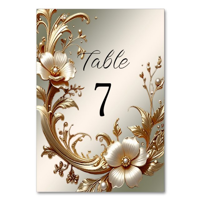 Gold Floral Table Number (Front)