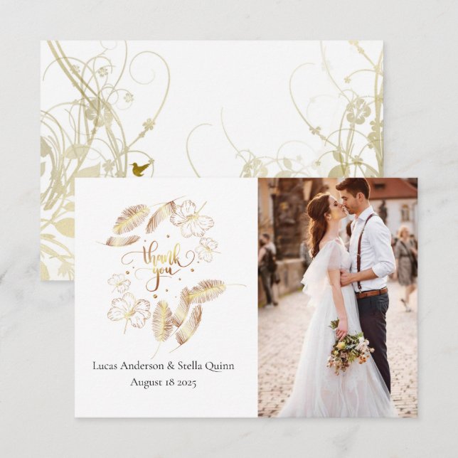 Gold floral Thank You Card (Front/Back)