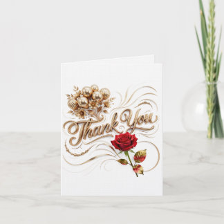 Gold Floral Thank You with Red Rose Card