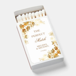 Gold Floral "The Perfect Match" Wedding Matchboxes