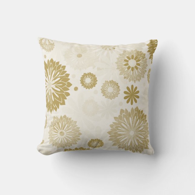 Gold Floral Throw Pillow (Front)