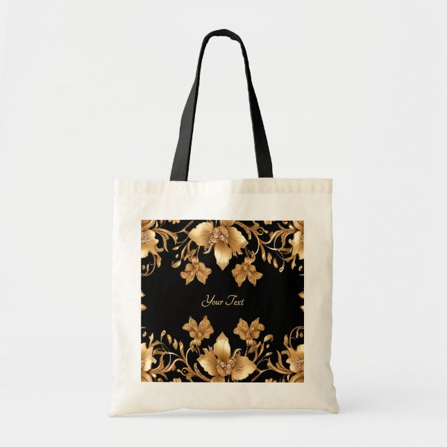 Gold Floral Tote Bag (Front)
