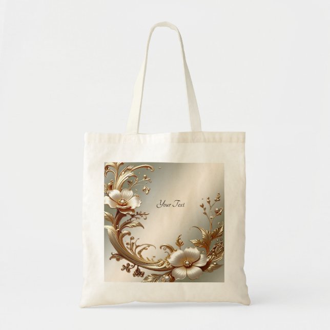 Gold Floral Tote Bag (Front)