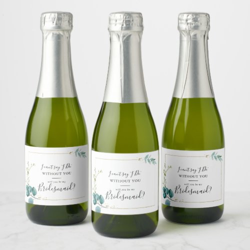 Gold Floral Tropical Green Bridesmaid Proposal Sparkling Wine Label