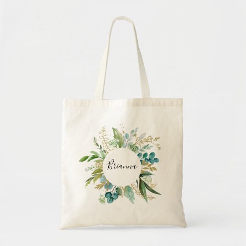 Gold Floral Tropical Green Bridesmaid Tote Bag