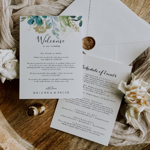 Gold Floral Tropical Green Wedding Welcome Letter
