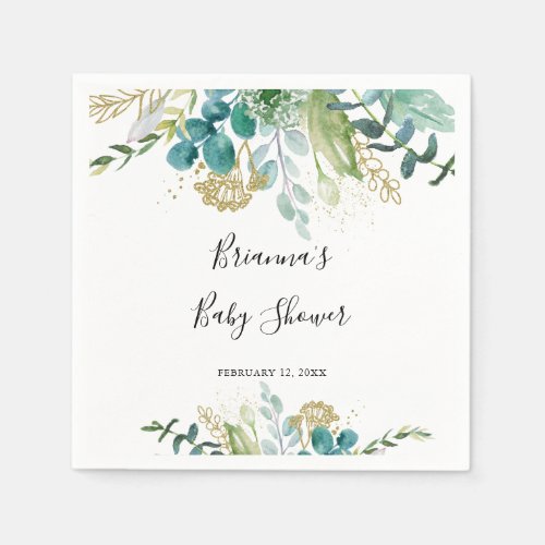 Gold Floral Tropical Greenery Baby Shower Napkins
