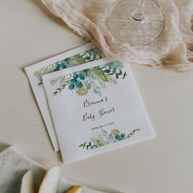 Gold Floral Tropical Greenery Baby Shower Napkins (Creator Uploaded)