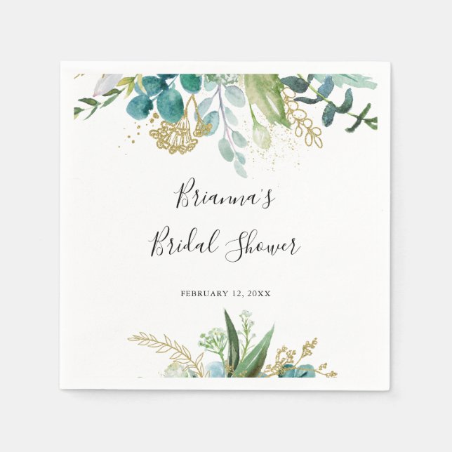 Gold Floral Tropical Greenery Bridal Shower Napkins (Front)