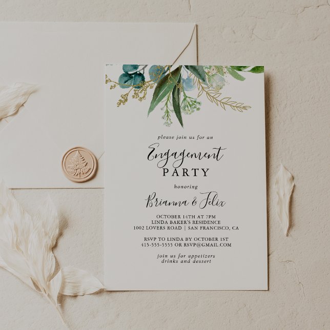 Gold Floral Tropical Greenery Engagement Party Invitation (Creator Uploaded)