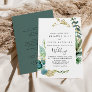 Gold Floral Tropical Greenery Front & Back Wedding Invitation