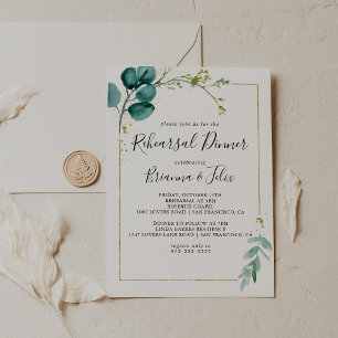 Gold Floral Tropical Greenery Rehearsal Dinner Invitation