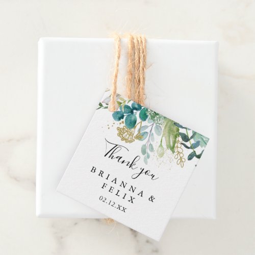 Gold Floral Tropical Greenery Wedding Favor Tags