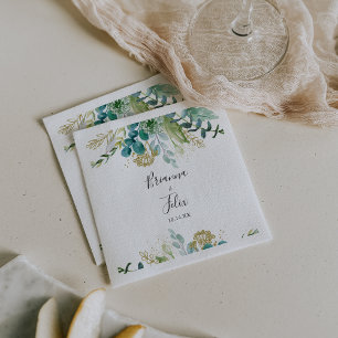 Gold Floral Tropical Greenery Wedding Napkin