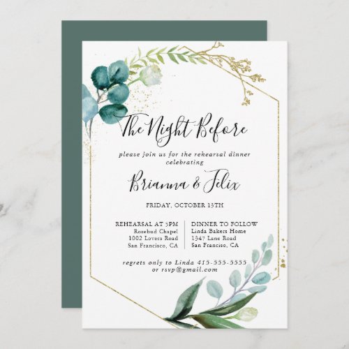 Gold Floral Tropical Night Before Rehearsal Dinner Invitation
