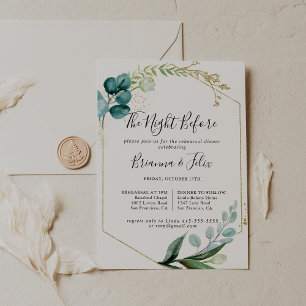 Gold Floral Tropical Night Before Rehearsal Dinner Invitation