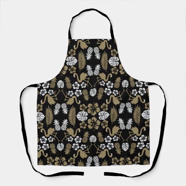 Gold Floral Tropical Patterned Apron (Front)