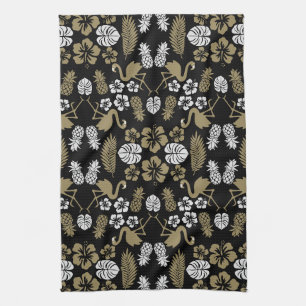 Gold Floral Tropical Patterned Kitchen Towel