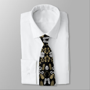 Gold Floral Tropical Patterned Neck Tie
