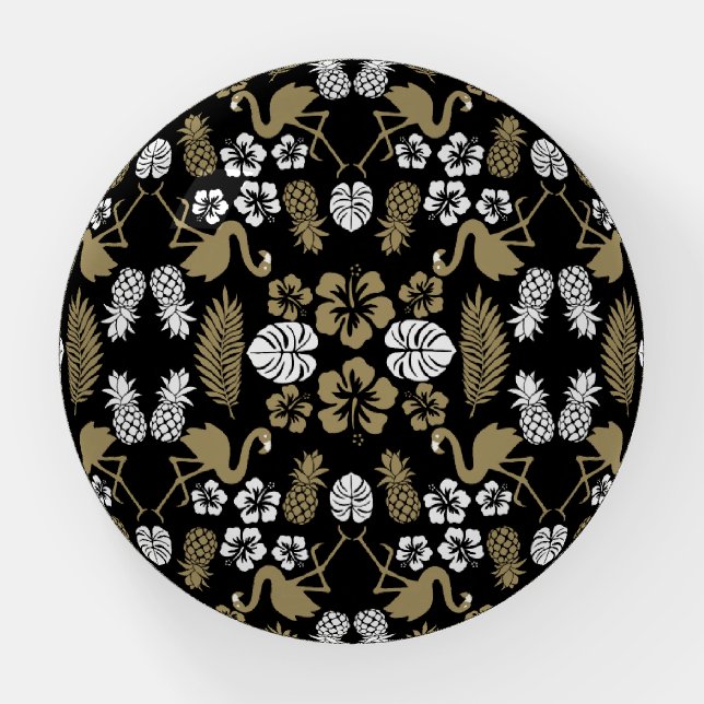 Gold Floral Tropical Patterned Paperweight (Front)