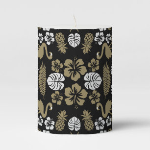 Gold Floral Tropical Patterned Pillar Candle