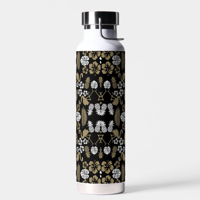Gold Floral Tropical Patterned Water Bottle (Left)