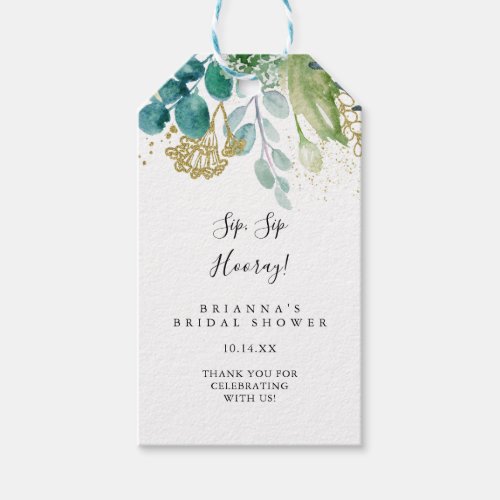 Gold Floral Tropical Sip Sip Hooray Bridal Shower Gift Tags