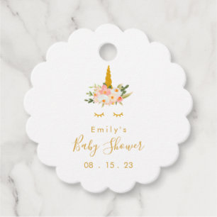 Gold Floral Unicorn Baby Shower Favor Tags