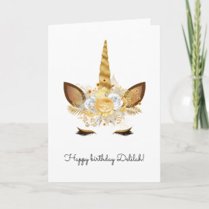 Gold Floral Unicorn Birthday Card