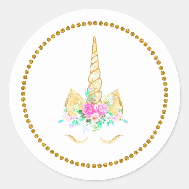 Gold Floral Unicorn Sticker (Front)