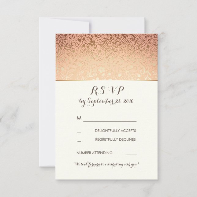 Gold Floral Vintage Blush Wedding RSVP Cards (Front)