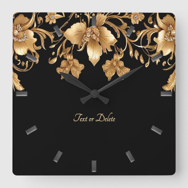 Gold Floral Wall Clock (Front)