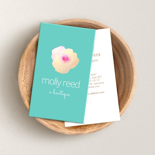 Gold Floral Watercolor Turquoise Beauty Boutique Business Card