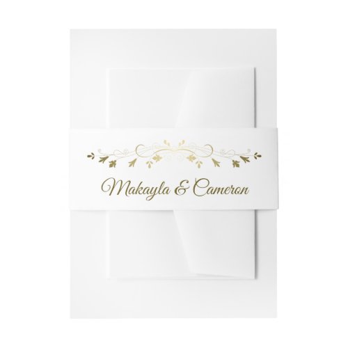 Gold Floral Wedding Bells Elegant Simple Invitation Belly Band