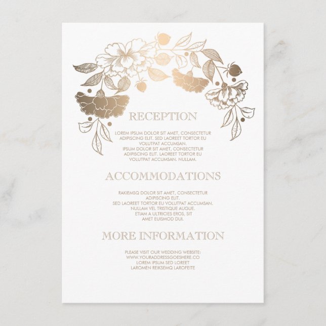 Gold Floral Wedding Details - Information Enclosure Card (Front)