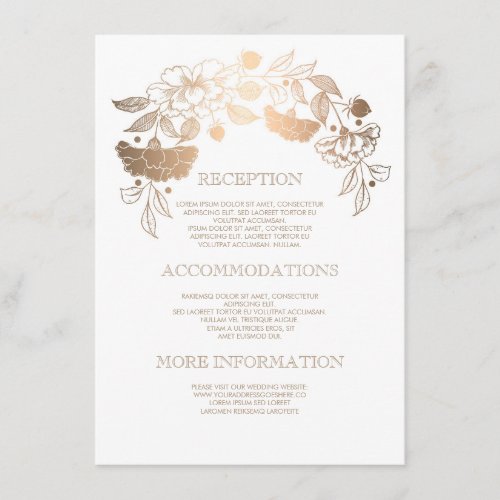 Gold Floral Wedding Details - Information Enclosure Card - Vintage yet modern gold floral wreath wedding insert with directions, accommodations and other information for your wedding guests