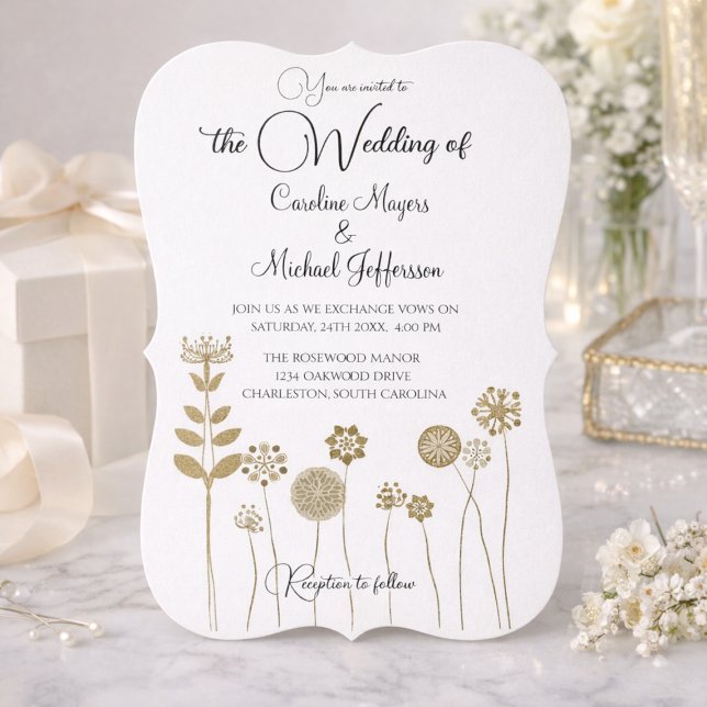 Gold Floral Wedding Elegant Ivory Script Card (Creator Uploaded)