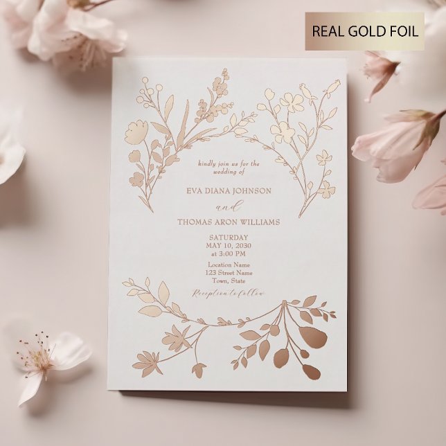 Gold Floral Wedding Foil Invitation (Creator Uploaded)