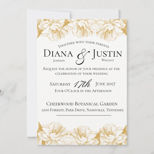 Gold Floral Wedding Invitation (Front)