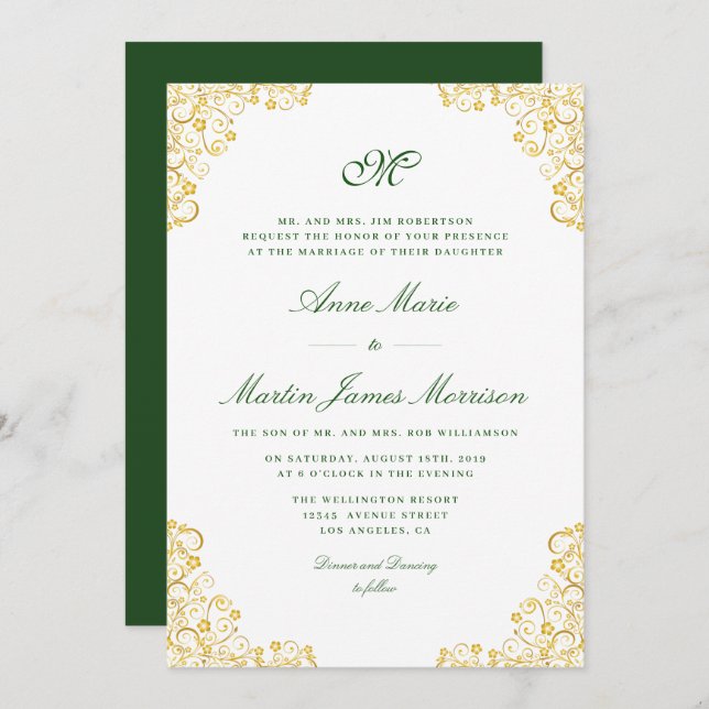 gold floral wedding invitation (Front/Back)