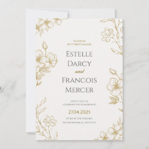 Gold Floral Wedding Invitation, Elegant Classic Ca Invitation