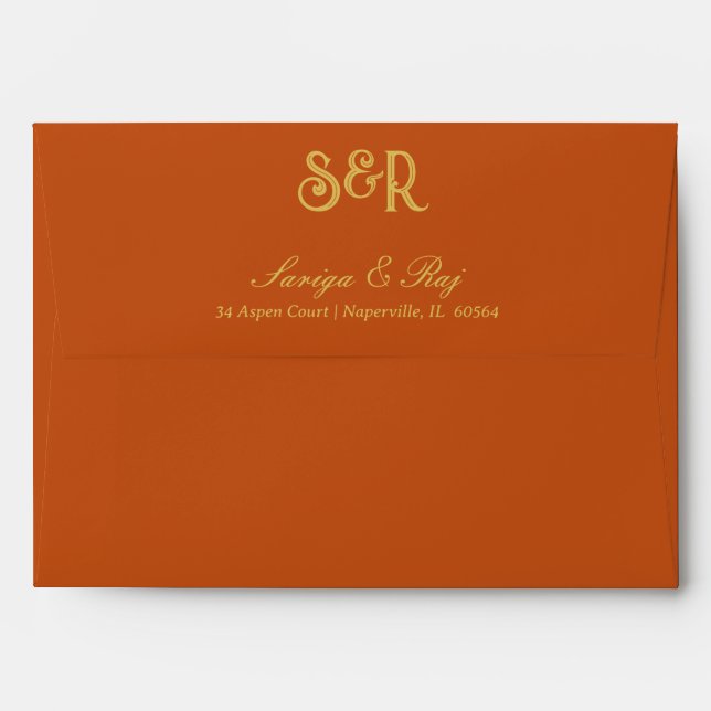 Gold Floral Wedding Invitation Envelope (Back (Top Flap))