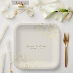 Gold Floral Wedding Paper Plates