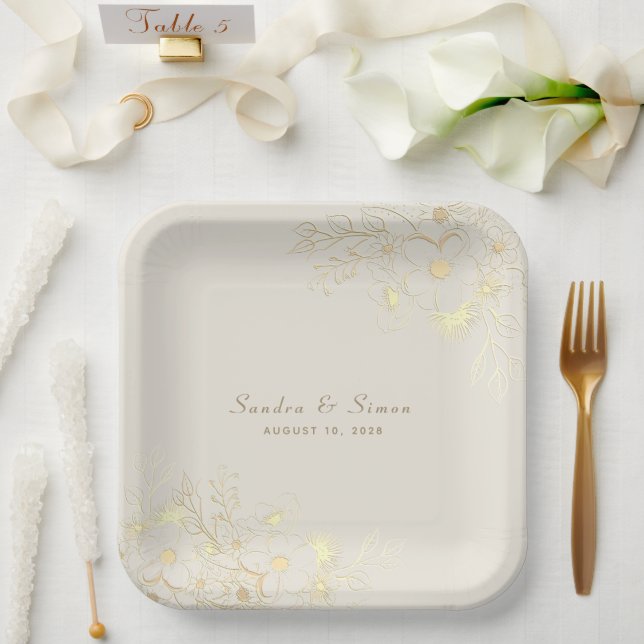 Gold Floral Wedding Paper Plates (Wedding)