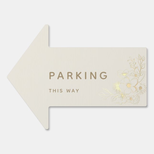 Gold Floral Wedding Parking Arrow Sign (Front)