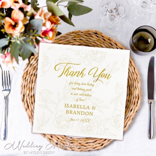 Gold Floral Wedding Party Thank You Napkins