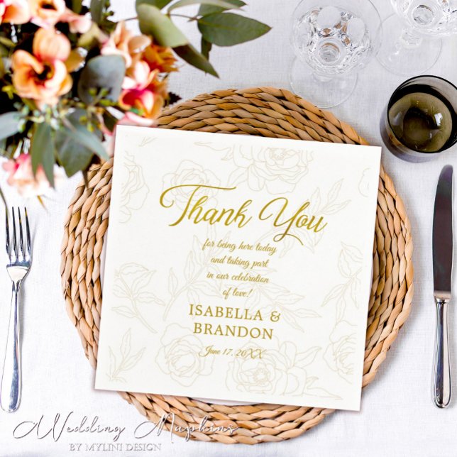 Gold Floral Wedding Party Thank You Napkins (Creator Uploaded)
