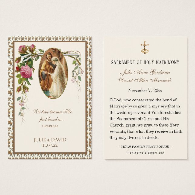 Gold Floral Wedding Scripture Prayer Card  (Front & Back)
